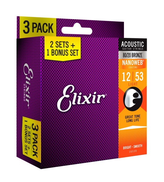 Elixir NanoWeb 80/20 Bronze Light 012-053 3er Pack