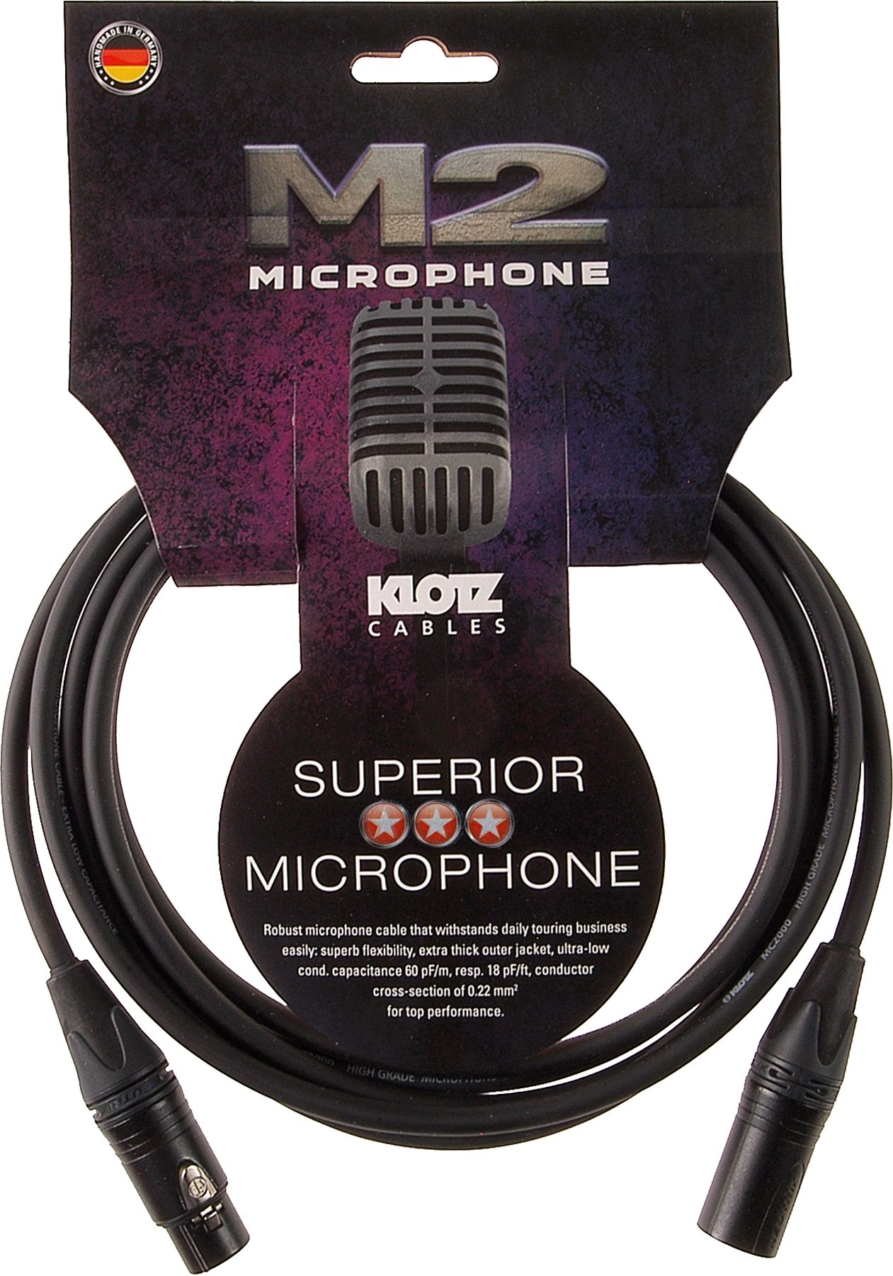 KLOTZ GREYHOUND MIC CABLE BLACK 2M XLR 3P. F/M KLOTZ XLR